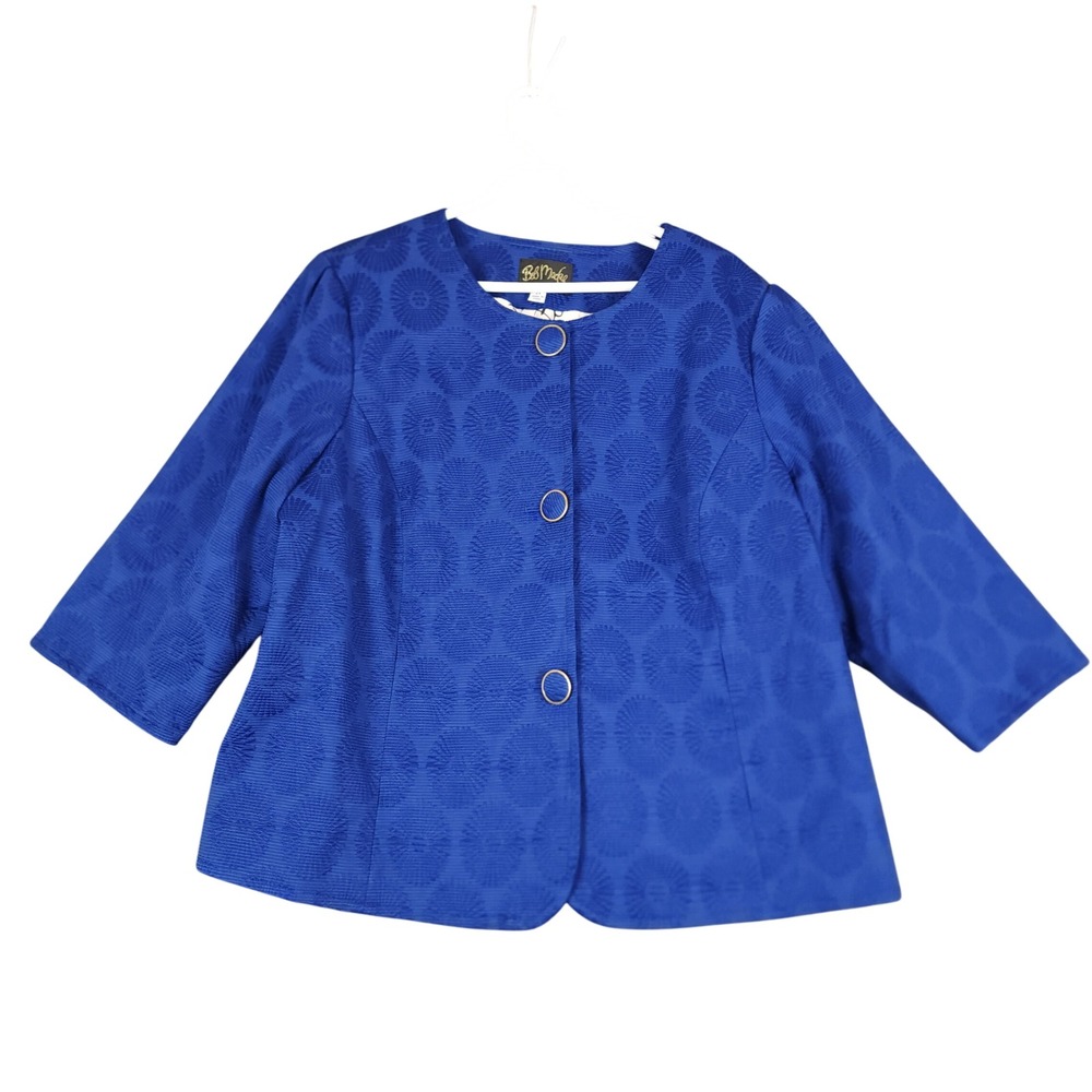 Bob Mackie Wearable Art Royal Blue Textured Circle Pattern‎ 3/4 Sleeve Jacket 2X